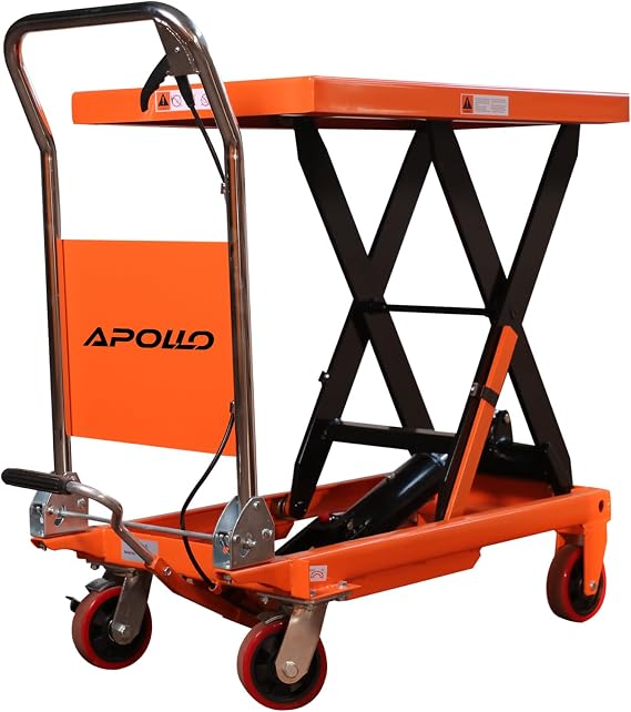 1100lbs Capacity Hydraulic Lift Table Cart | 35.4" Table Extended Height, Single Scissor Lift Table Cart with 4 Wheels and Safety Back Guard for Material Handling, Orange