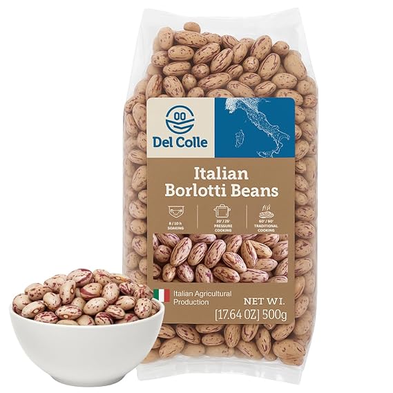 Del Colle Italian Borlotti Beans Dried Cranberry/Roman Beans, Premium Italian Dry Beans for Cooking, Perfect for Soups, Pasta e Fagioli, Salads & Sides, Vegetarian Friendly (Pack of 1)