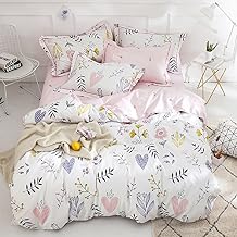 BuLuTu Floral Love Print Girls Duvet Cover Twin White/Pink Cotton Premium Blossom Kawaii Reversible Kids Bedroom Comforter Cover Bedding Sets for Toddler,Teen,Breathable,Lightweight,Zipper Closure