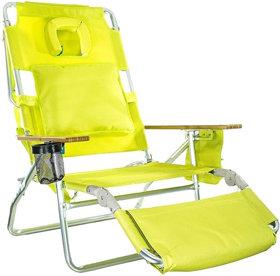 Ostrich Deluxe Padded 3-N-1 Outdoor Lounge Reclining Beach Chair, Lime Green (4 Pack)
