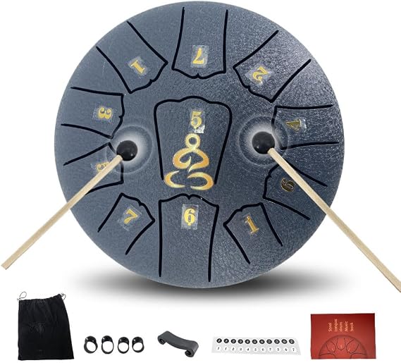 Steel Tongue Drum 6 Inches 11 Notes D Major Steel Drums Rain Chimes for Outside Percussion Instrument with Drum Mallets and Carry Bag
