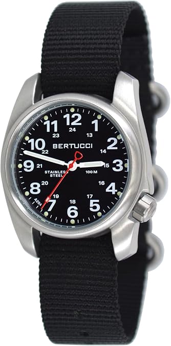 BERTUCCI 36 mm Stainless Steel Field Watch - A-1S FieldTM - Black Dial - Black Nylon Band 10004