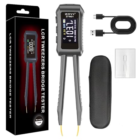 LCR Smart Digital Tweezers Bridge ZT-MD1 OLED Display for SMD ESR 9999 Count Component Tester Capacitors Voltage Frequency Diode with 0.5% Accuracy Digital Multimeter