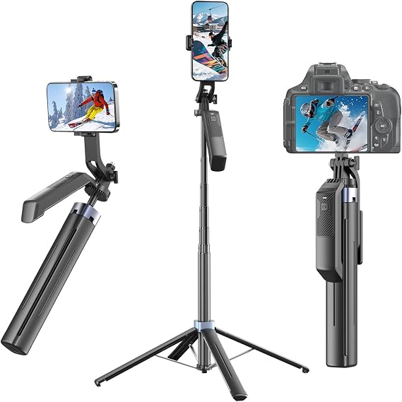 71" Selfie Stick Phone Tripod with Wireless Remote & 2 Fill Lights, Extendable Aluminum Phone Stand for iPhone/Android/Camera, Portable Travel Tripod for Vlogging, Live Streaming, Video Recording
