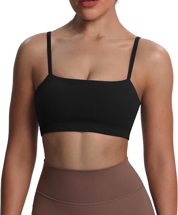 Aoxjox Women's Bandeau Sports Bra | simple & versatile, adjustable straps, removable pads, workout fitness running yoga crop tank, moisture-wicking