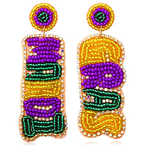 Mardi Gras Earrings Beaded Mask Letter MARDI GRAS Dangle Earrings for Women Crown Carnival Drop Earrings Holiday Jewelry Gifts