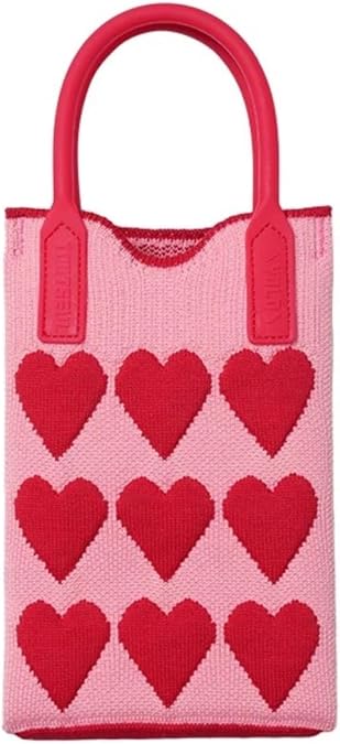 CUTEGAL Heart Bag Crochet Bag Shoulder Bag Phone Bag Handbag Crochet Purse Heart Shaped Purse Consuela Bags for Women