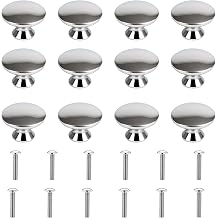 12Pcs Cabinet Drawer Knobs Silver Polished Chrome 1.18"/30mm Round Mushroom Drawer Handles with Screws for Kitchen Bathroom Cupboard Wardrobe Dresser Drawer Furniture