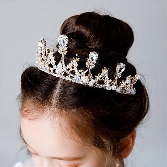 Gold Princess Crown for Women and Girls, Crystal Birthday Tiaras for Girl Big Girl Prom Costume Party Accessories