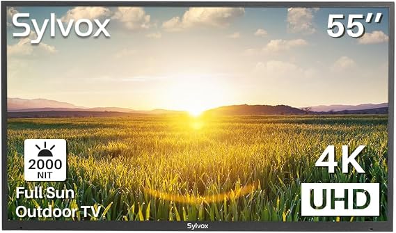 SYLVOX Outdoor TV, 55'' Full Sun 4K Outside TV Built-in APP, 2000nits High Brightness, IP55 Waterproof, Support WiFi Bluetooth