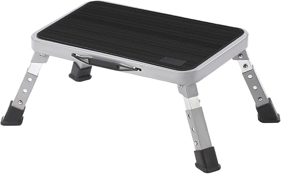 Step Stool,Adjustable Height Folding Step Stool with No-Slip Surface, Handle,Step Supports Up To 150Kg,Black [Energy Class A]