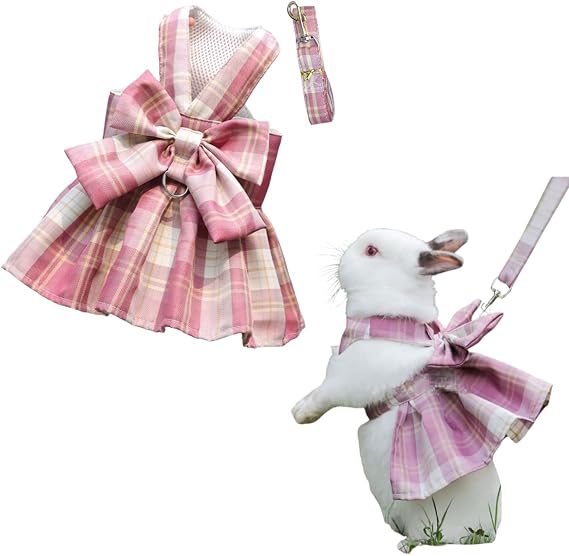 Rabbit Harness and Leash for Walking Escape Proof - Cute Skirt Mesh Breathable Bunny Vest Harness Outdoor Camping Hiking Training - Also Suit for Ferret Kittn Puppy Small Animals (Small,Pink)