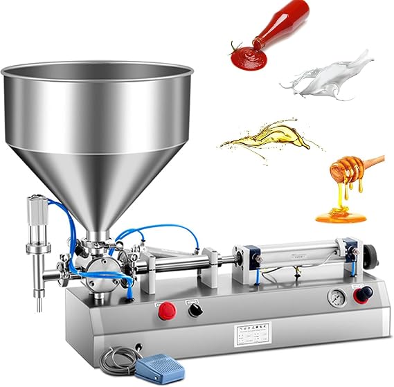 Pneumatic Liquid Paste Filling Machine 50-500ML Volume, Horizontal Cream Filling Machine with 30L Hopper, Pneumatic liquid Filling Machine for Water Oil Cream etc,150-1500ml
