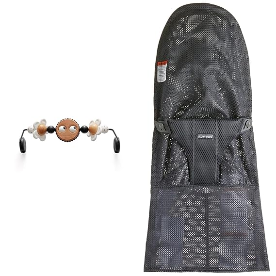 BabyBjorn Bouncer Bundle - Toy Bar and Extra Anthracite Fabric Seat Cover