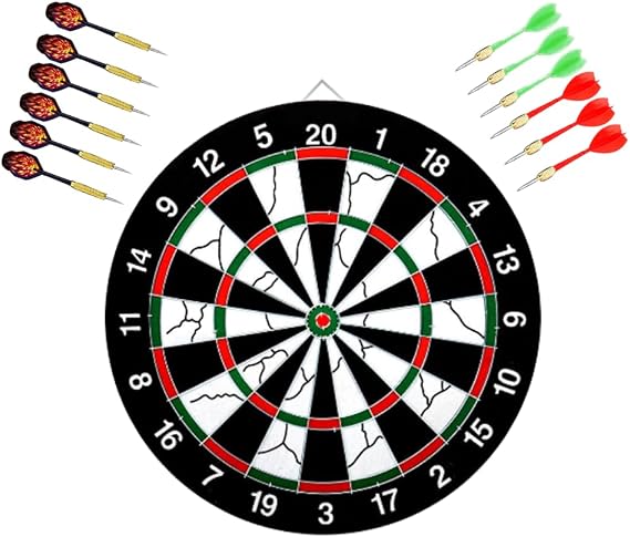 Flocking Dart Board Set,Double-Sided Dart Board with 12pcs Steel Tip Darts-Lightweight Bristle Dartboard-Multiplayer Party Games