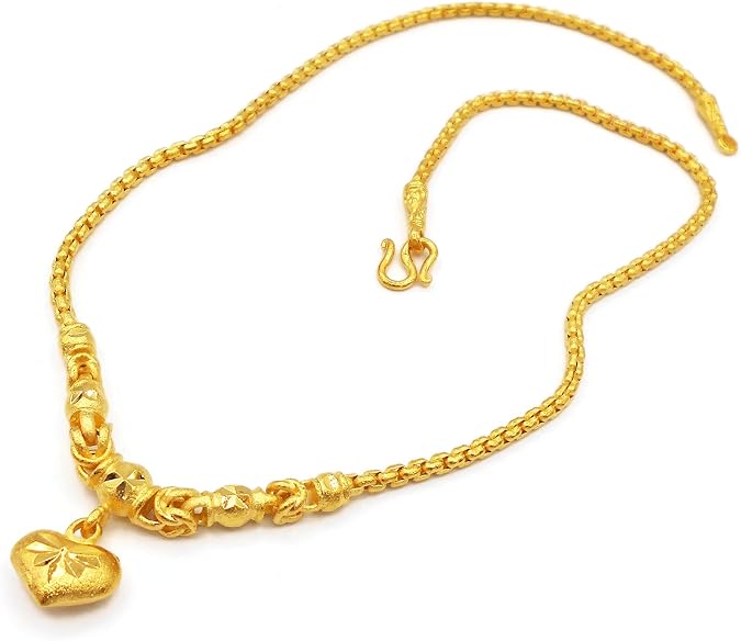 Chain 24k Thai Baht Yellow Gold Plated Filled Necklace Jewelry Women 18 inch Pendant Heart