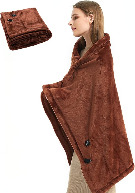 USB Heated Blanket Wrap, Luxury Flannel Wearable Heated Throw Blanket with Buttons Ultra Warm Heating Neck and Shoulders Shawl for Home Office & Outdoor Use, Machine Washable (31.5 * 55in)