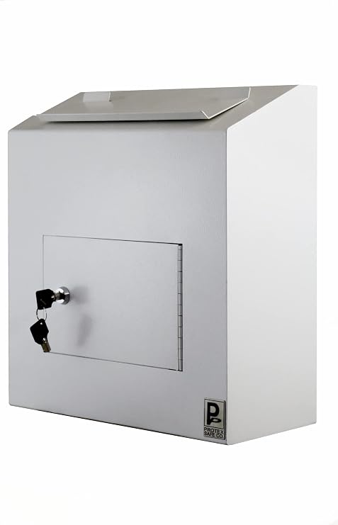 PROTEX SAFE RX-164 Prescription Drugs Drop Box White, for drugs cash, checks and envelopes, Metal baffle,Pre-drilled mounting holes, double steel door