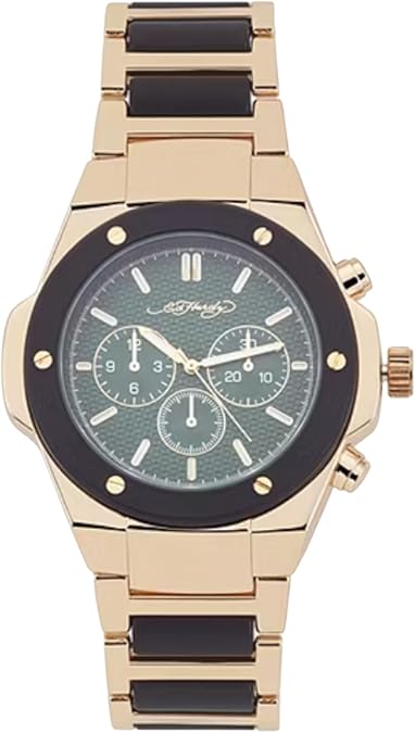 ED HARDY Men's Gold Tone and Matte Black Watch with Round Face 50441GB-42-X27
