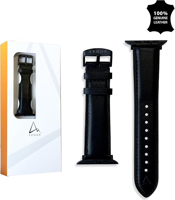 Armor Leather watch band for Apple Watch, Midnight Black