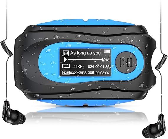 Swimming MP3 Player with Clip, AGPTEK 8GB IPX8 Waterproof Music Player with Headphones for Running Sports, S07E Music Player Shuffle