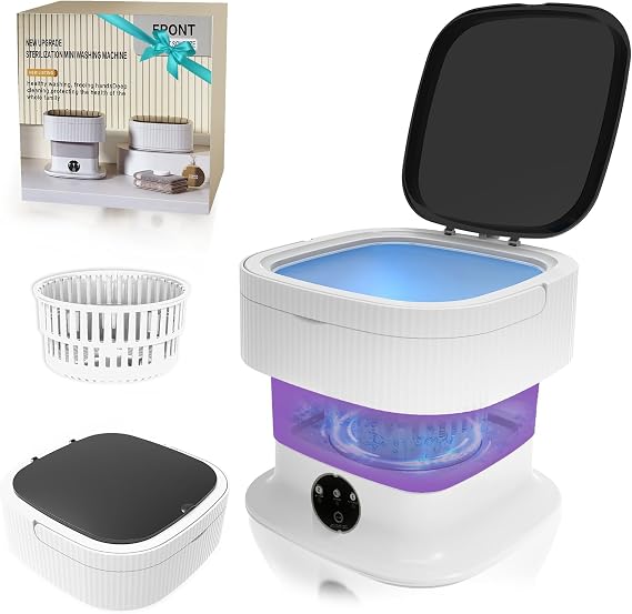 Portable Washing Machine, 15L Small Foldable Washer with Spin Dryer, Collapsible Mini lavadora Portatil, Compact Luandry Washer for Baby Clothes, Underwear, Socks, Travel Camping Dorm Apartments Blue