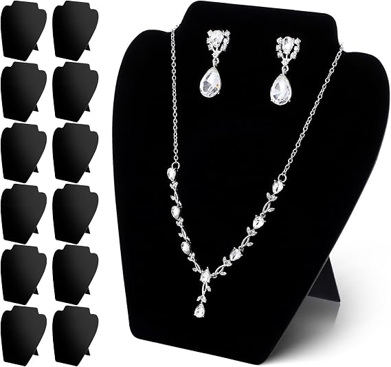 12 PCS Black Velvet Necklace Display,Jewelry Display for Selling and Shows | Foldable Necklace Easel Stand, Soft Velvet, Easy to Assemble