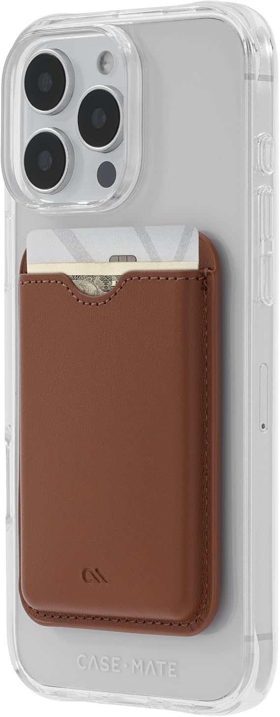Case-Mate Magnetic Wallet/Card Holder - Designed for MagSafe Compatible iPhones and Cases Made with Vegan Leather, Holds up to 3 Cards & Cash, Cognac Brown
