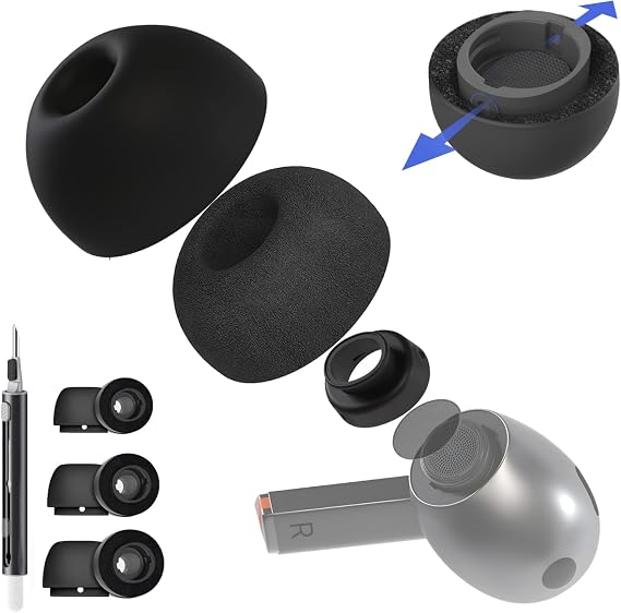 3 Pair Memory Foam Ear Tips for Samsung Galaxy Buds 4 Pro (2026)/Galaxy Buds 3 Pro with Cleaning Kit, Newly Upgraded 2nd Generation Ultra-Comfortable for Galaxy Buds 4/3 Pro Ear Tips