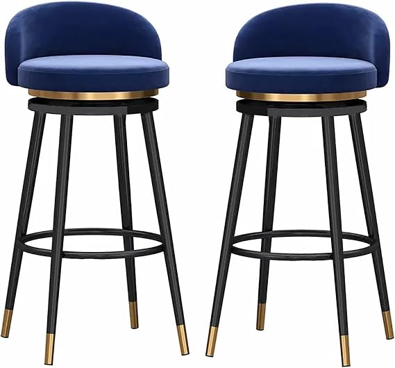 Velvet Swivel Bar Stools Set of 2,Counter Height Chairs with Backs,Modern Upholstered Bar Stool Breakfast Chair for Kitchen Island,Dining Room Pubs(Seat Height:25inch, Navy)