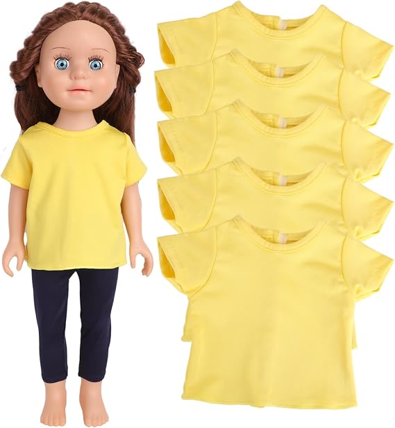 5Pcs Yellow Doll T-Shirts,Compatible with 17-18 Inch Girl/American 18 Inch/Bear/Baby Doll,Soft Blank DIY Craft Tees for Kids Early Education & Pretend Play