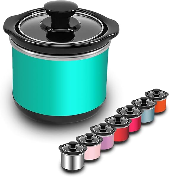 Mini Slow Cooker, 0.65 Qt Capacity small slow cooker, Ceramic Pot, Nutrient Loss Reduction, For Sauces, Stews & Dips, Round (GREEN)