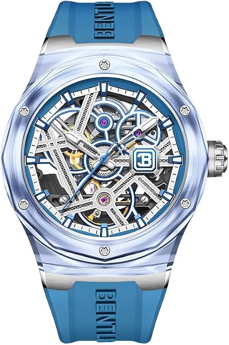 Bentley Cynosure Series Mechanical Watch with Dual-Skeleton Design, 45.5mm, FKM Strap, Luminous Hands