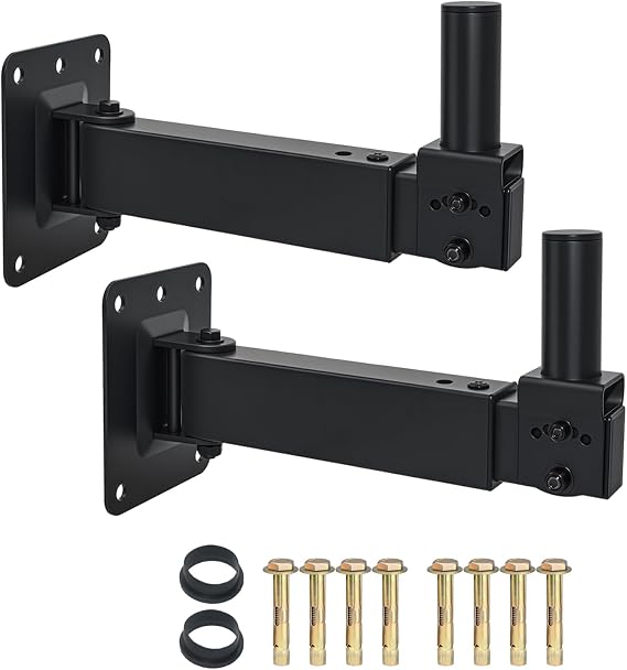 Speaker Wall Mount, Swivel and Tilt, Holds up to 100lbs, 2 Packs | Wall Speaker Mount Bracket for Pro Audio PA Speakers, Heavy Duty Steel, DX-329,Black