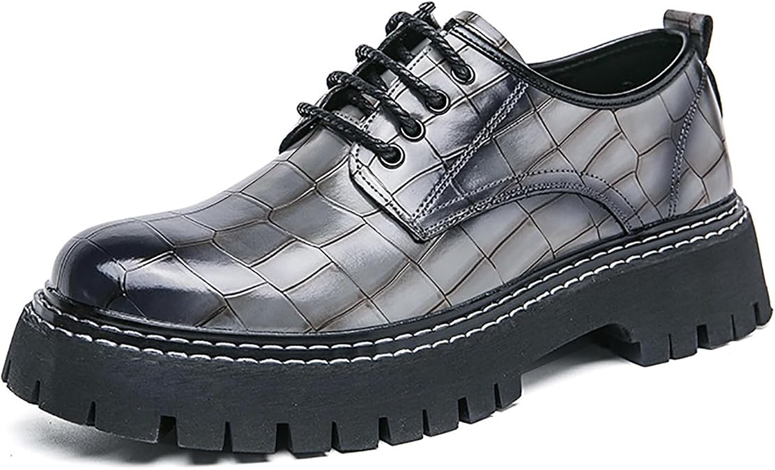 Men's Platform Oxford Shoes - Premium Genuine Leather Lace-Up Lug Sole Loafers with Classic Round Toe for Fashion Slip-On Dress