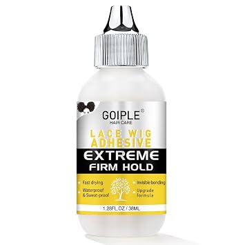 Goiple Wig Glue for Lace Front Wigs, Waterproof Lace Front Wig Glue for Wigs, Strong Hold Transparent Lace Adhesive for Hair Replacement Invisible Hair Bonding Wig Adhesive(1.28 fl oz)