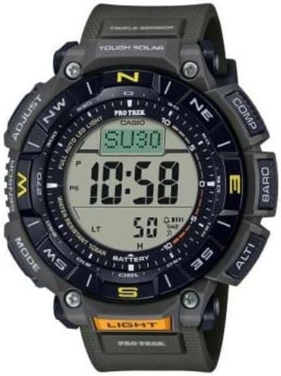Casio PRG340 Series | Pro Trek | 100 Meter Water Resistance | Compass | Alt/Baro-Thermo | Tough Solar Power | 1-100 SEC Stopwatch | Countdown Timer | World Time, Green, PRG-340-3CR