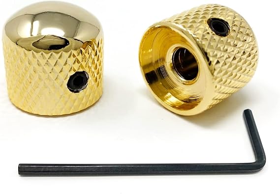 Gold Metal Rounded Dome Knobs for Electric Guitar and Bass (Set of 2) 6mm Shaft with Set Screw RK60M-GLD