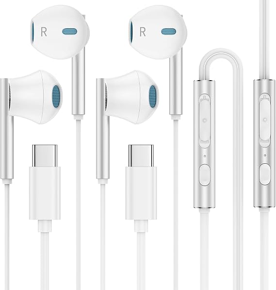 Type C Headphones Wired Earbuds for iPhone 17 16e 16 Pro Max 15, USB C Earphones Noise Canceling Earbuds with Mic Volume Control for Galaxy A17 A16 A56 A36 S26 S25 Ultra S25 A15 5G Pixel 10a 9a 8 Pro