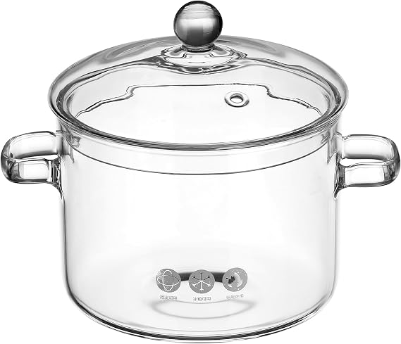 Glass Pot With Lid, Glass Pots for Cooking On Stove, 1.9L/64 Oz Heat-Resistant Borosilicate Glass Stovetop Pot for Pasta Noodle, Soup, Milk, Tea, Baby Food, Instant Noodles (Transparent, 1.9L)