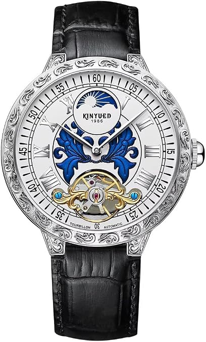 Men's Luxury Tourbillon Watch Business Automatic Mechanical Watches, Genuine Leather Strap, Temperament Carving Hollow Out Wristwatch