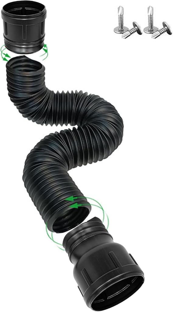 Expandable Guttering Drain Pipe, 150cm Flexible Rainwater Downspout Extension, Adjustable Guttering Rainwater Kit, Durable Guttering Pipes and Fittings for Lawns, Gardens, Yards, Cement Floors - 1PCS