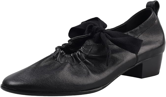 Women's Mary Jane Soft Sheepskin Leather Lace-up Bow Ballet Low Heel Shoes