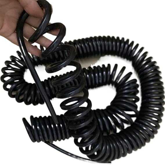 Coiled Extension Cord, 3 Core Elastic Tensile Cable Black 4mm Square 30A Spring Power Cord Wire Copper Spiral Telescopic Wire Spiral Extension(Stretch 7 Meter)