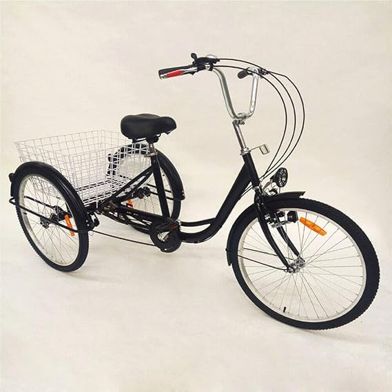 6 Speed 3-Wheel Bike Adult Tricycle Bike 24", Cargo Trike Cruiser Cycling Tricycle for Outdoor Sports