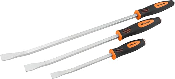 3 Piece Pry Bar Set, Heavy Duty Construction, Built-In Striking Cap, Angled Tips for Extra Leverage
