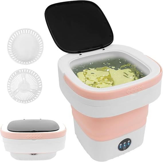 Portable Washing Machine,12L Upgraded With Spin Basket,Foldable Mini Washing Machine with 3 Modes Cleaning Small Washer for Baby Clothes, Underwear or Small Items, Apartment, Dorm,RV (Pink)