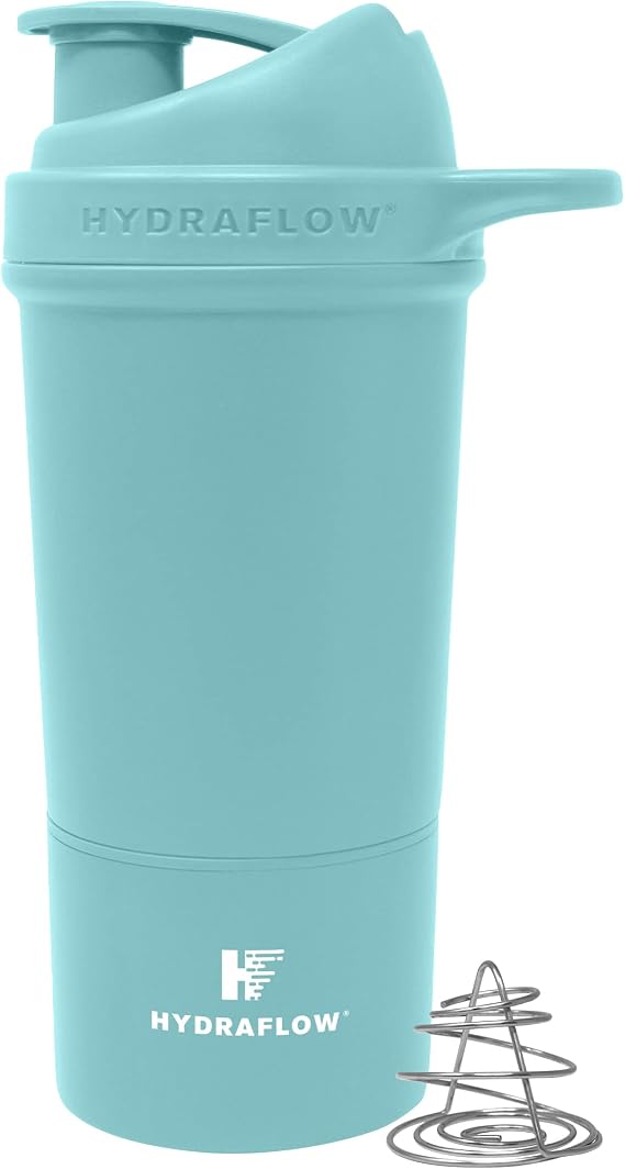 HYDRAFLOW Boost Insulated Protein Shaker Bottle, Superior Mixing Capabilities, 24-Ounce Powder Aqua