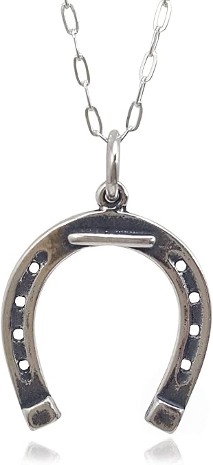 Lucky Horseshoe Sterling Silver Charm Necklace for Women | Handmade Dainty Necklace, Equestrian Good Fortune Western Pendant, Everyday Minimal Layering Jewelry, 18"