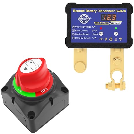 Bundle of Remote Battery Disconnect Switch 12V 240A & 12V Heavy Duty Battery Disconnect Switch